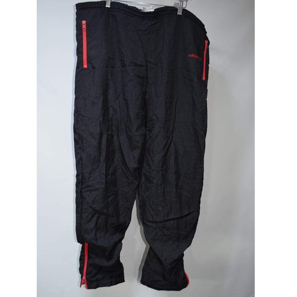 Vintage Adidas Black Nylon Track Pants Red Zippers Trefoil Logo XL